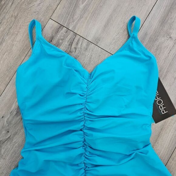 Gottex Tutti Frutti Tourqupise V-Neck Center Shirred One Piece Swimsuit size 12 - Picture 9 of 11